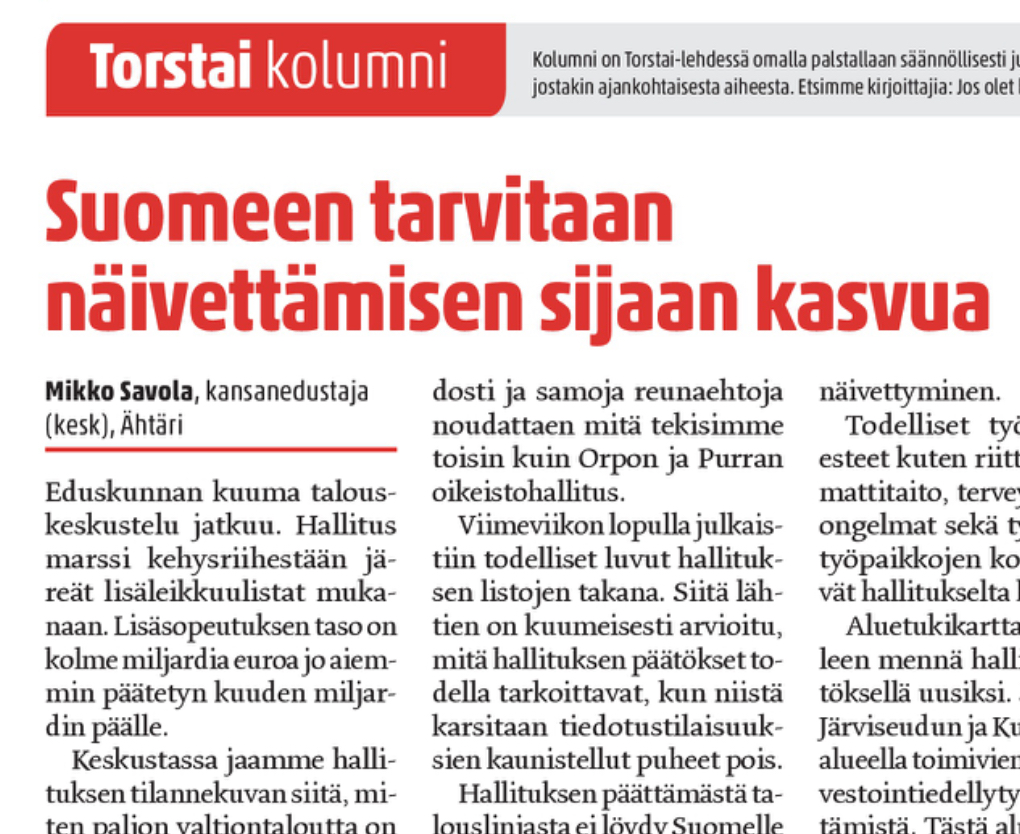 Suomeen tarvitaan näivettämisen sijaan kasvua